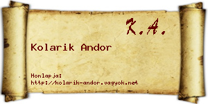 Kolarik Andor névjegykártya